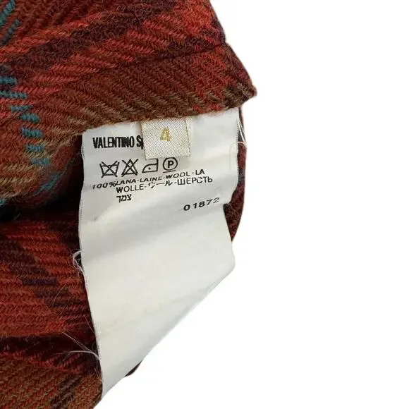 Valentino Plaid Wool Pants Red Brown Straight Leg Cuffed Trouser Womens 4 - Picture 14 of 15